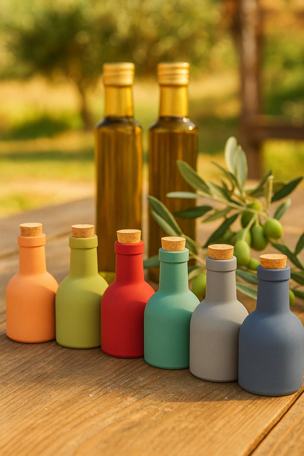 VdE Tivoli 1996 – Engroshandel Olie- og eddikedispenser – Unik olieflaske i matte farver med kork, 400 ml, 6 assorterede farver8