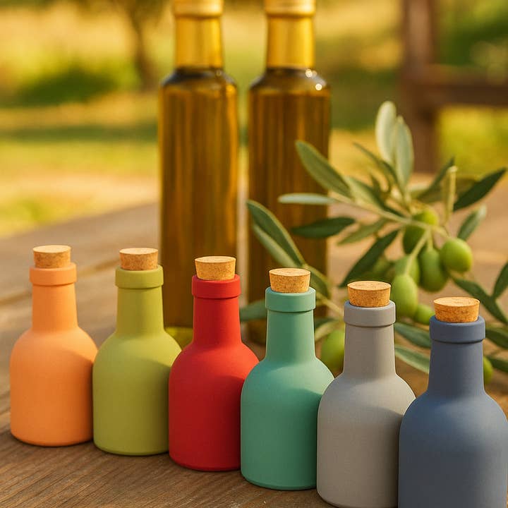 VdE Tivoli 1996 - Vente Distributeur d'huile et de vinaigre - Bouteille d'huile colorée mate unique avec bouchon en liège, 400 ml, assortiment de 6 couleurs8