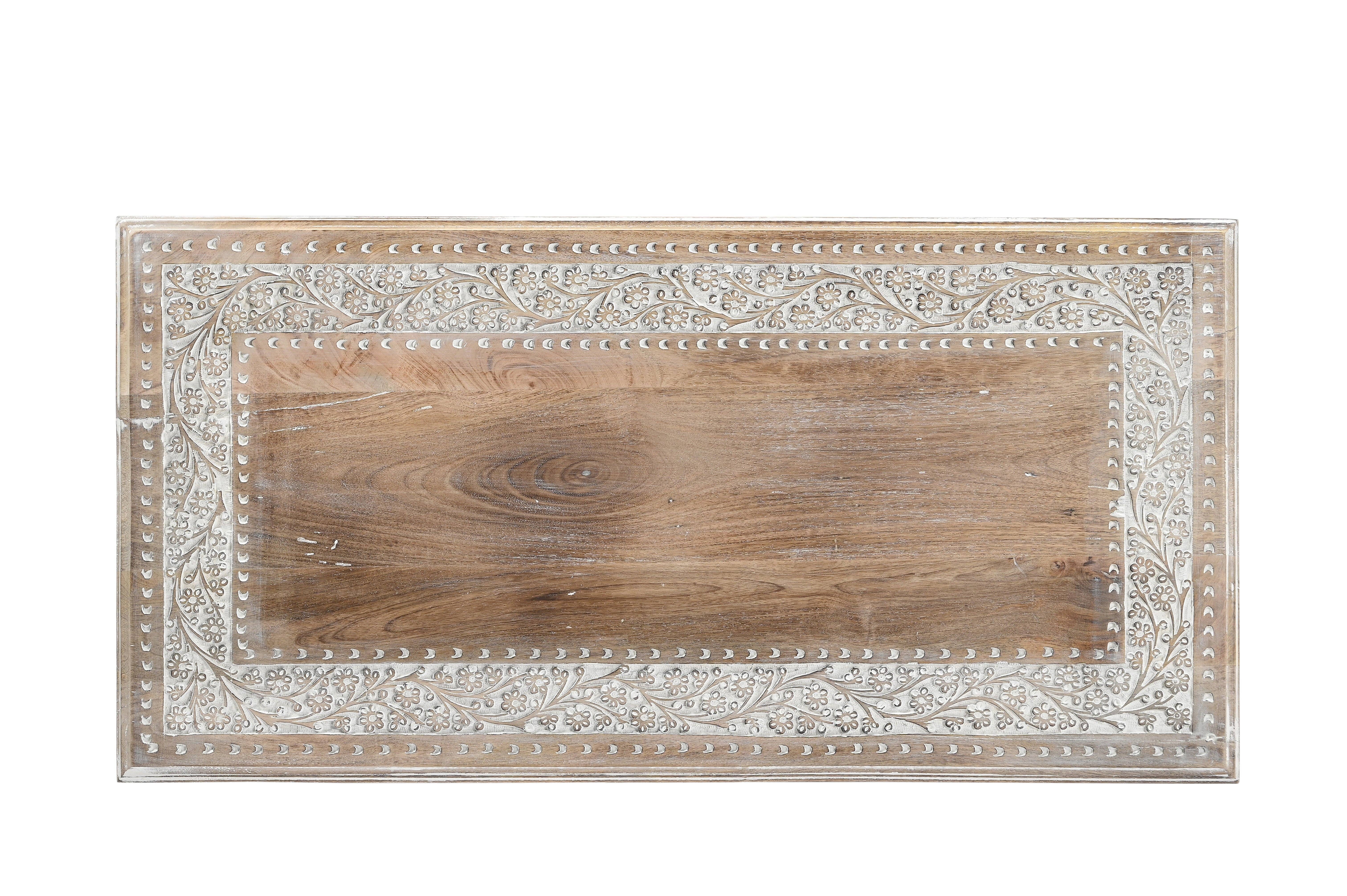 iAnanas - Wholesale Coffee Table - Vintage Solid Mango Wood Coffee Table - Handmade Wooden Coffee Table with Carved Details, Brown Finish, Decorative and Sturdy for Living Room - 92 x 45 x 45 cm3