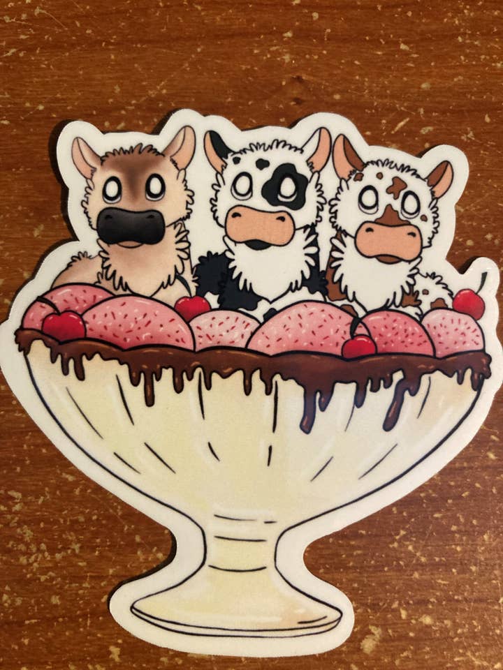 Ice cream Sundae Cow Sticker for wholesale by Stickers by Stacey
