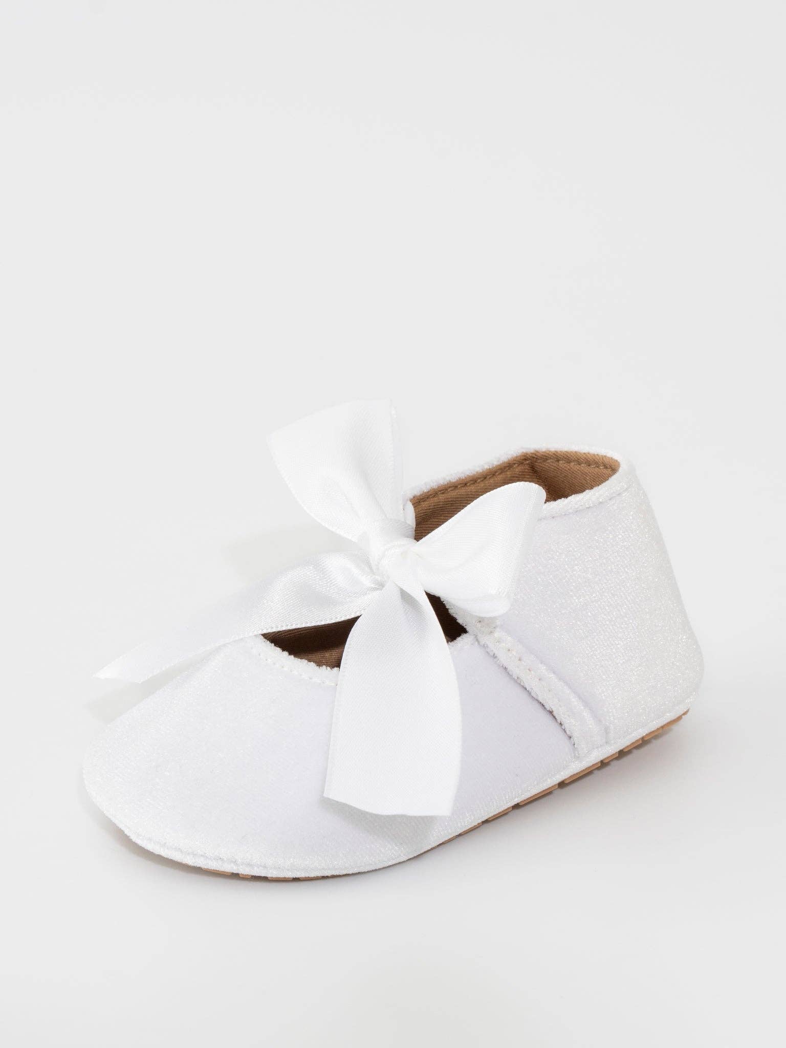 Marie Nicole Clothing - Wholesale Crib Shoes - Baby - Velvet Ribbon Bow Baby Shoe White3