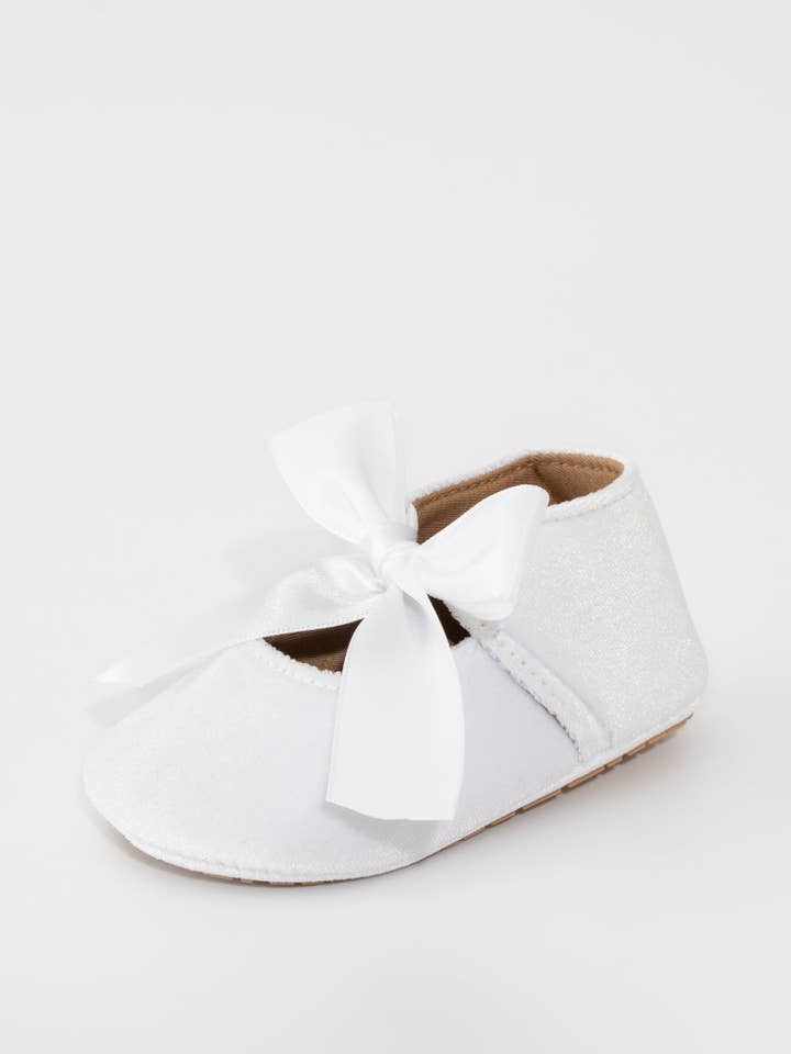 Marie Nicole Clothing - Wholesale Crib Shoes - Baby - Velvet Ribbon Bow Baby Shoe White3