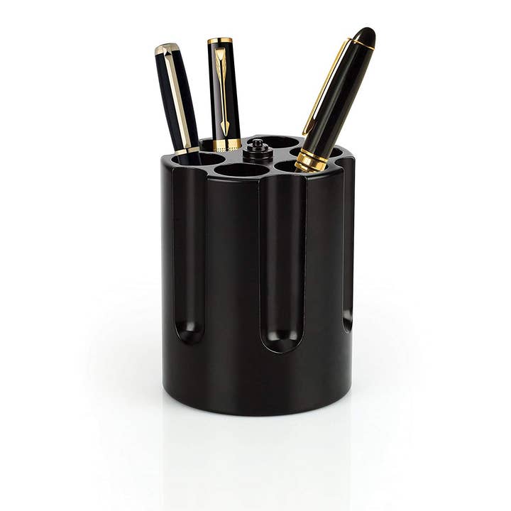 CALIBER GOURMET / CAMPCO - Wholesale Pen & Pencil Holder - Revolver Cylinder Pen Holder, Black Aluminum