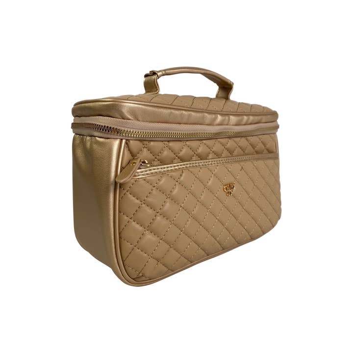 PurseN (new) - Wholesale Toiletry Bag - Women's - Classic Train Case - Nude & Gold