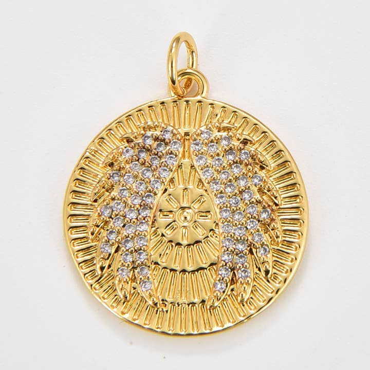 Gold Filled Angel Wing Coin Charm CZ Micro Pave, CP1060 for wholesale by Beads Creation