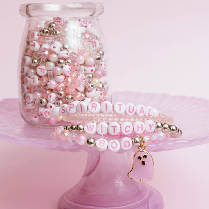 Jewelry Made by Me - Wholesale DIY Jewelry - Kids - BOO Pastel Pink Letter Bead & Ghost Charm DIY Bead Jar1