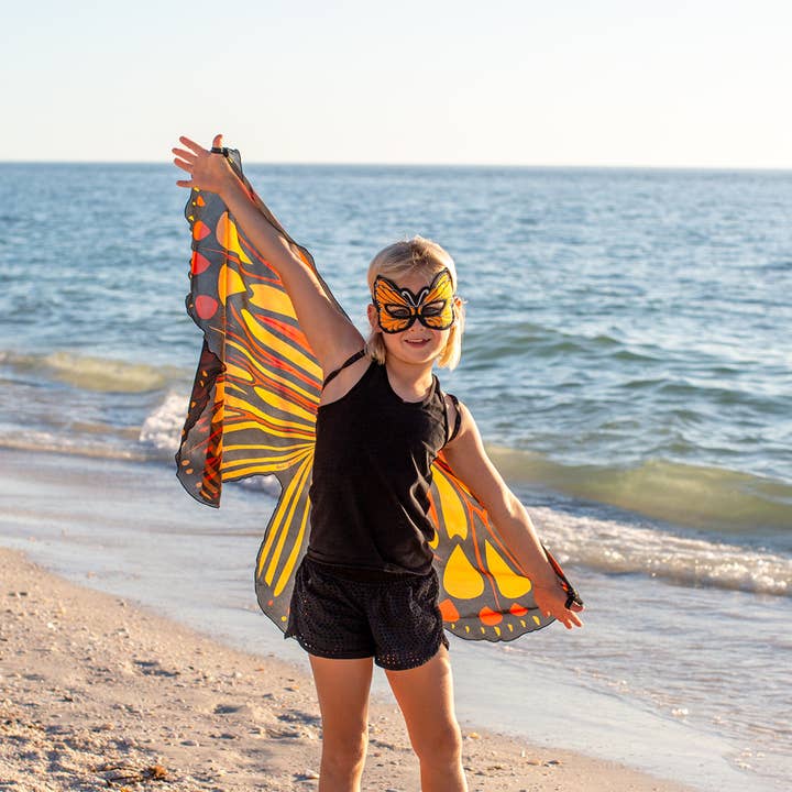 Orange Burst Butterfly Wings + Mask (Kids Cape Costume Set) for wholesale by DREAMY DRESS-UPS®