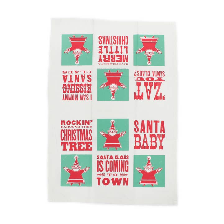 Santa's Christmas Songs Tea Towel for wholesale by Hatch Show Print