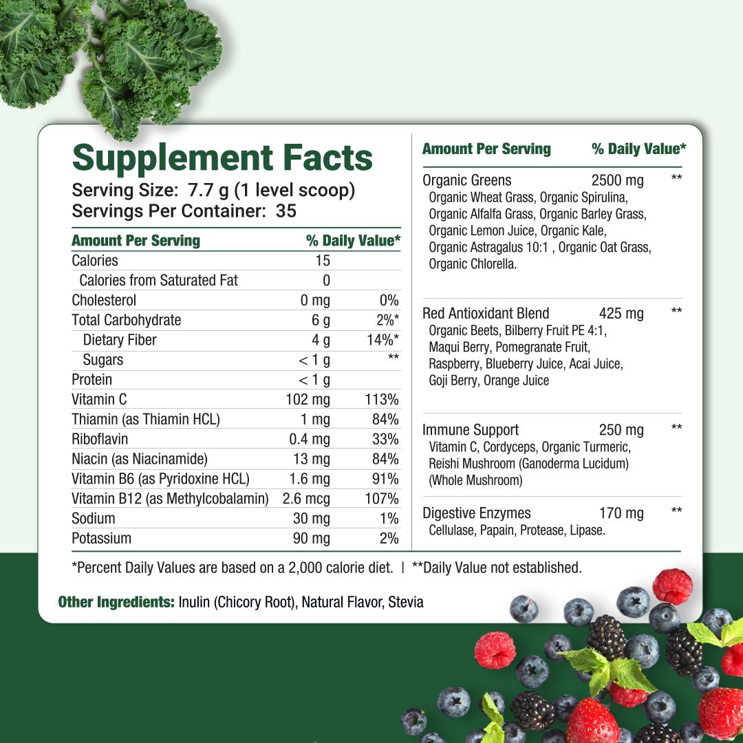 Integral Wellness - Wholesale Protein/Superfood Powder - Greens + Reds w/ Immune Support (35 Servings)2