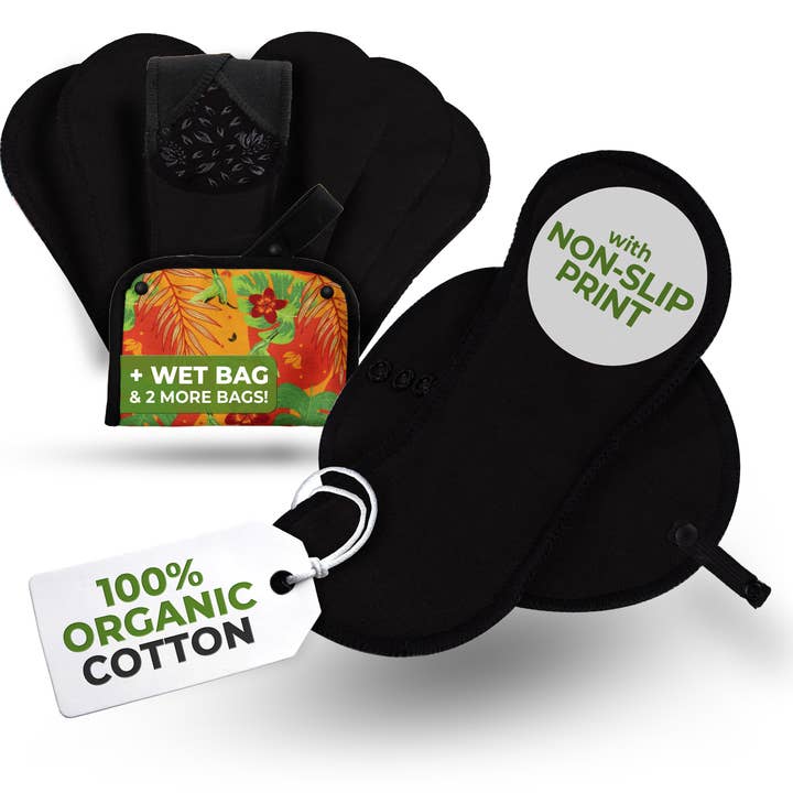 Protège-slips réutilisables antidérapants de qualité supérieure pour femmes et adolescentes (M, lot de 7) - Chat noir pour la vente par natissy