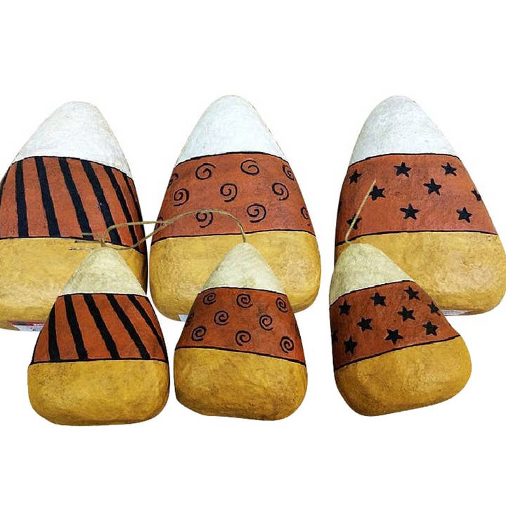Paper Mache Candy Corn, Halloween Ornaments, Set of 3 for wholesale by Birch Maison