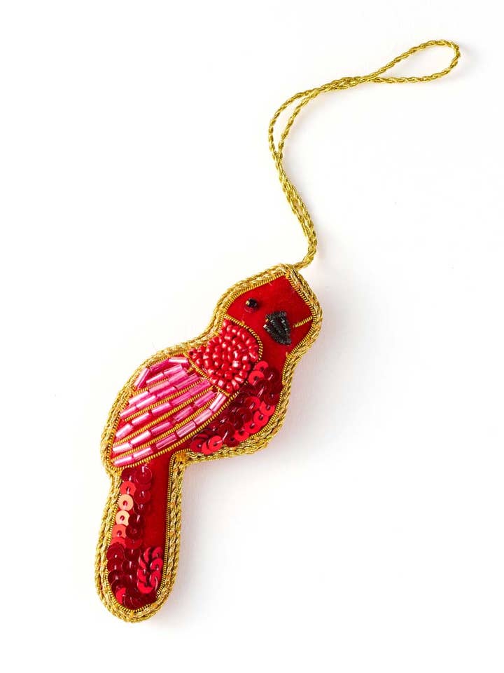 Larissa Plush Cardinal Beaded Fabric Ornament - Embroidered for wholesale by Matr Boomie Fair Trade