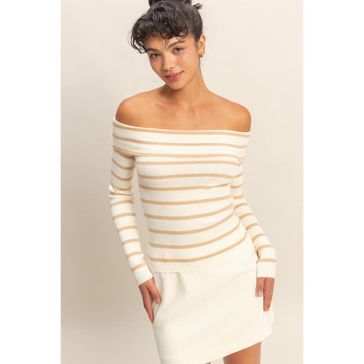 Double Zero - Wholesale Knit Top - Women's - Striped Off-Shoulder Knit Top13