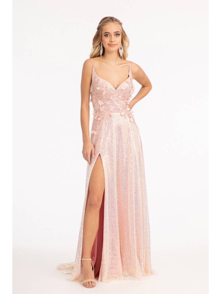 Tux-USA® - Wholesale Gown – Women's - Full Iridescent Sequin V-Neck A-Line Prom Dress /w Leg Slit