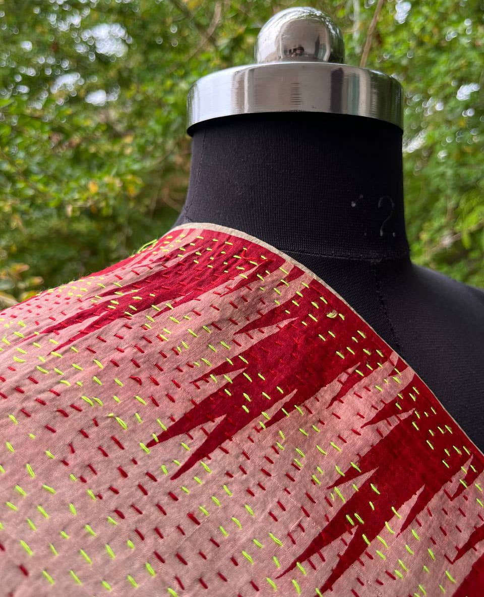 Bhawana Handicrafts - Wholesale Scarf - Women's - Indian Silk Sari Reversible Scarf Kantha Stitched Wrap Girls4