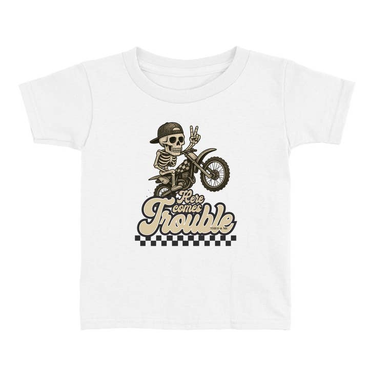 Rufflеѕ & Bоwtіеѕ - Affordable Boys & Girls Clothing - Wholesale Screen Printed T-Shirt - Kids - Toddler Here Comes Trouble T-Shirt - Dirt Bike 4