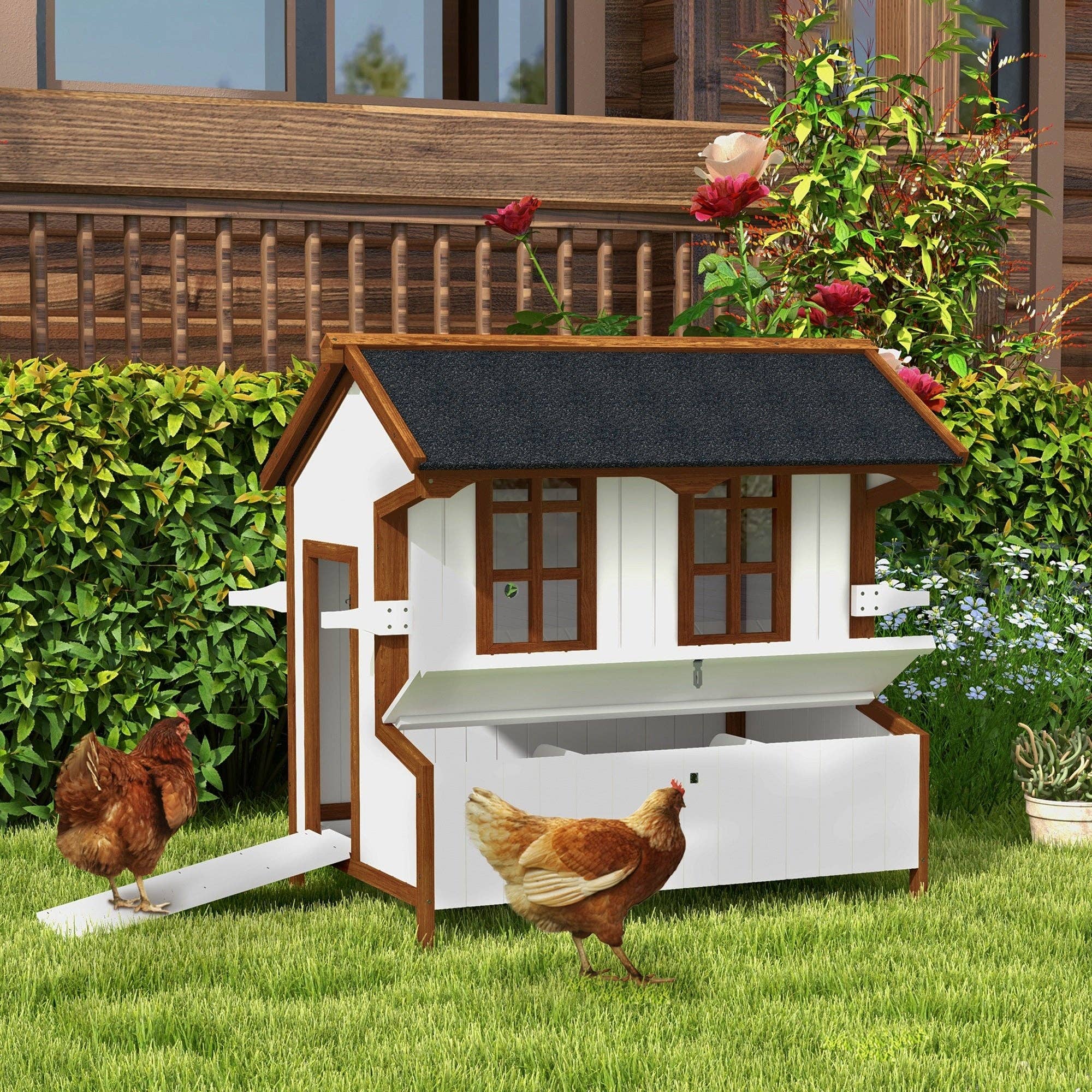 39F Inc. - Wholesale Outdoor Ornament/Decor - 47in Wooden Chicken Coop with Nesting Box and Ramp1