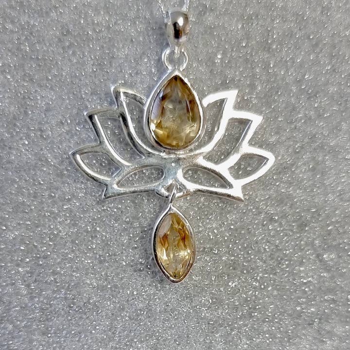 Citrine Lotus Flower Pendant | 925 Sterling Silver, P6CIT for wholesale by Mistry Gems