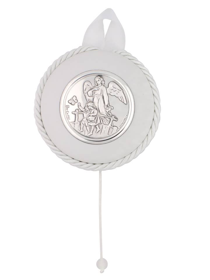 3.75" White Leather Guardian Angel Crib Medal for wholesale by Village Gift Importers