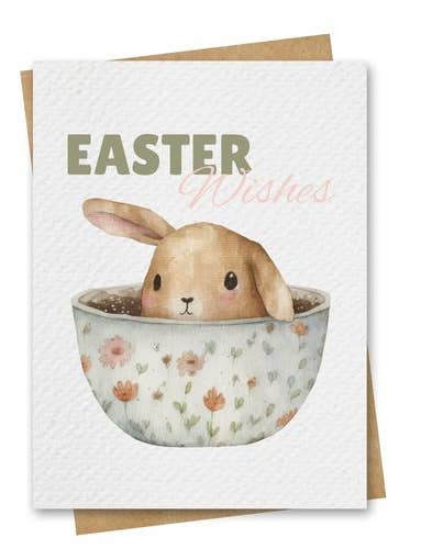 Cartão de Páscoa com Coelhinho Fofo na Tigela - Inclui Envelope Kraft por atacado de Paper Kuts