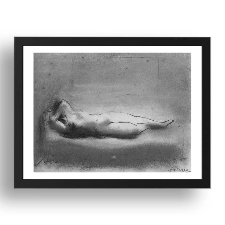 1922 Nu couche1 (1922 Nude layer1), vintage artwork by Pablo Picasso, A3 Size Reproduction Poster Print in 17x13" Black Frame for wholesale by PERIOD PRINTS
