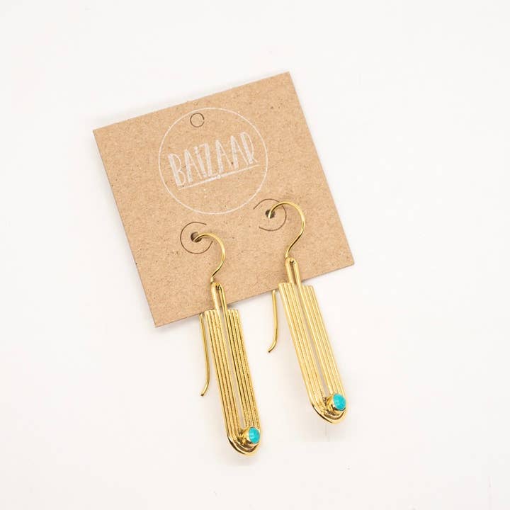 Baizaar - Wholesale Dangle Earrings - Brass Deco Turquoise Wave Earring