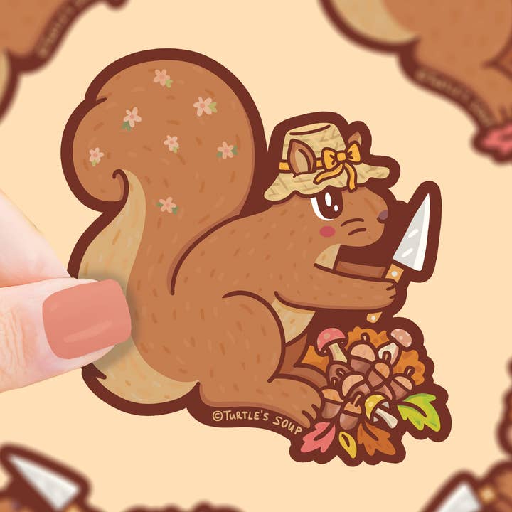 Divertida pegatina de vinilo Stabby Squirrel Cute Cottagecore para venta al por mayor de Turtle's Soup