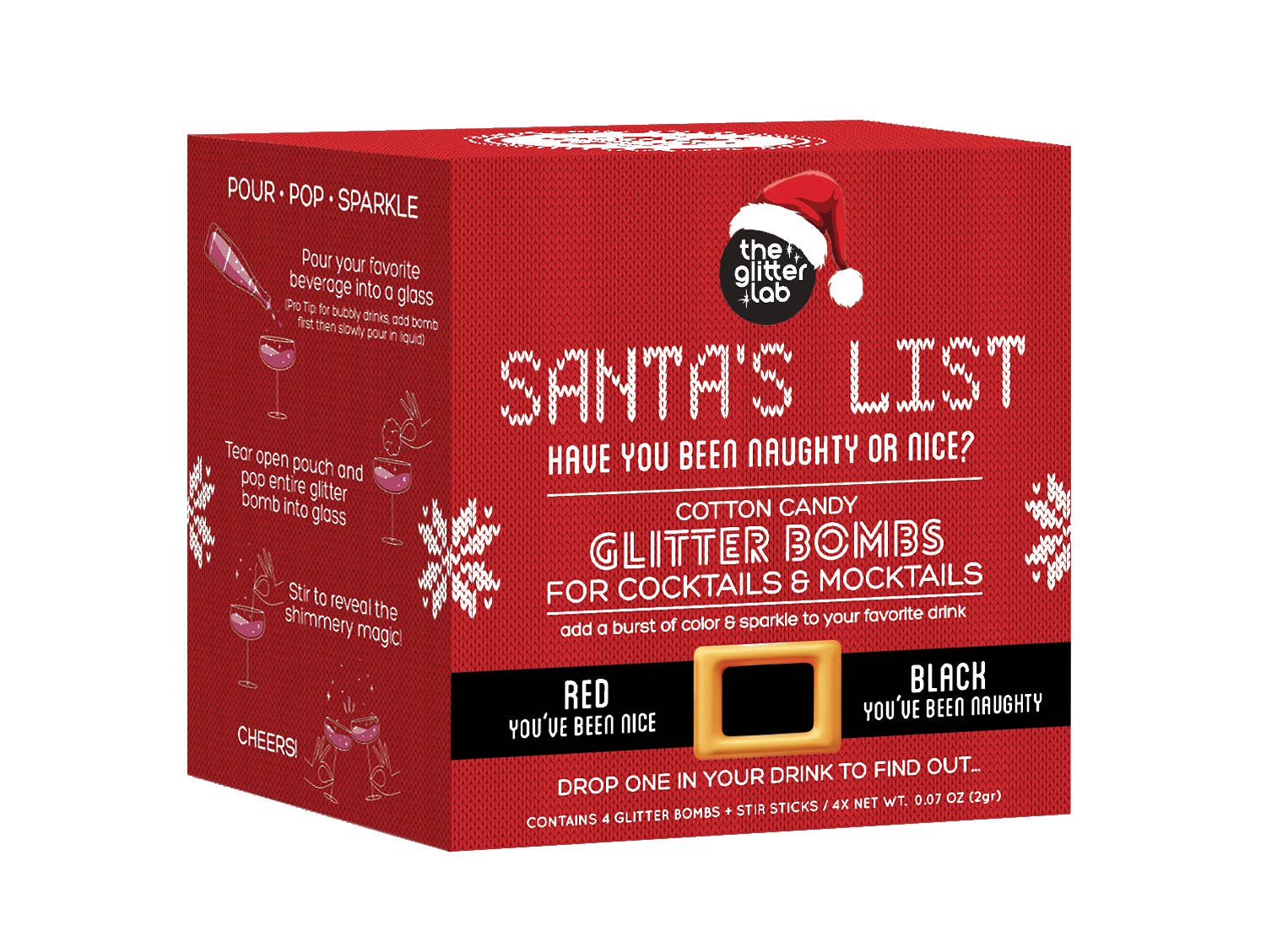 The Glitter Lab - Wholesale Cotton Candy - SANTA'S LIST Drink Glitter Bombs for Cocktails & Mocktails