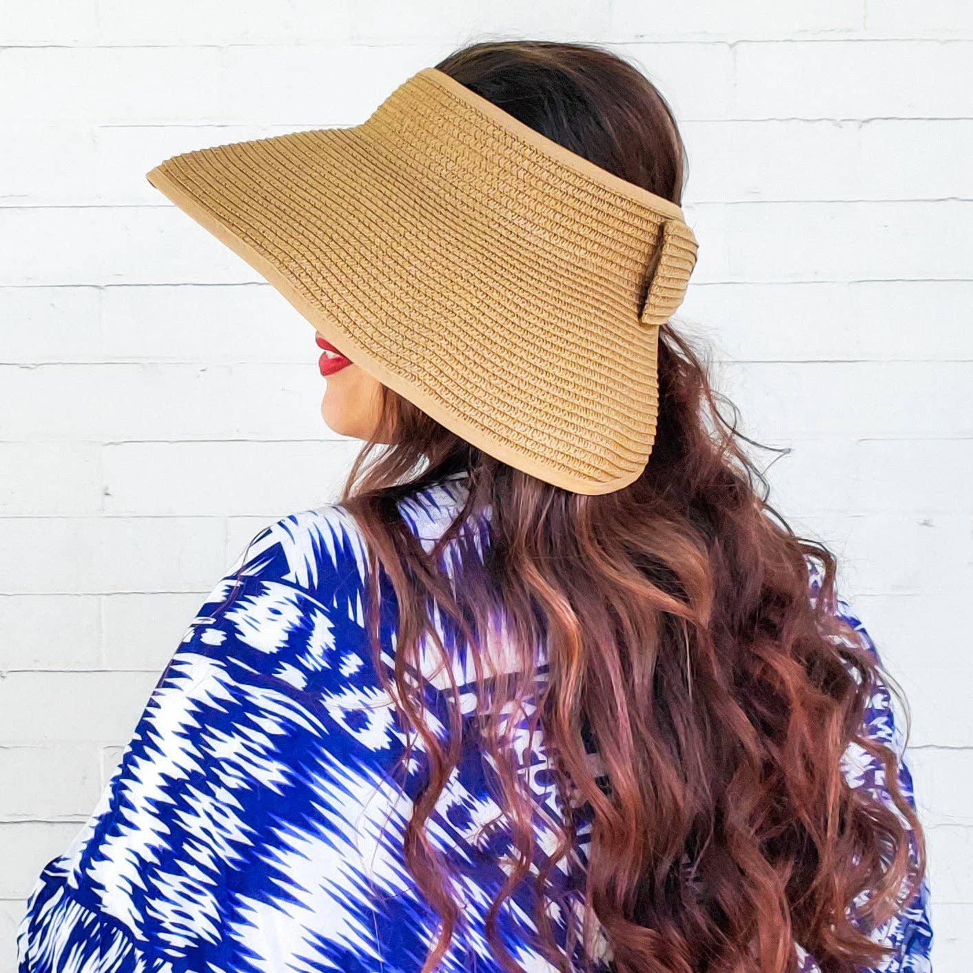 Red Sprite Hats - Wholesale Straw Hat - Women's - Straw Foldable Bow Sun Visor, Messy Bun Straw Hat2