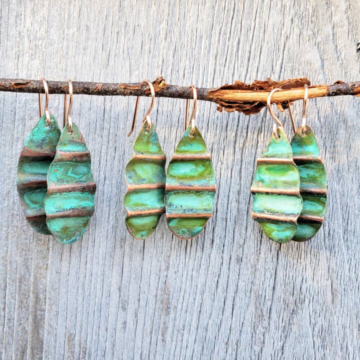 Scalloped Ocean Green Patina Earring for wholesale by Crystal Borealis Studio