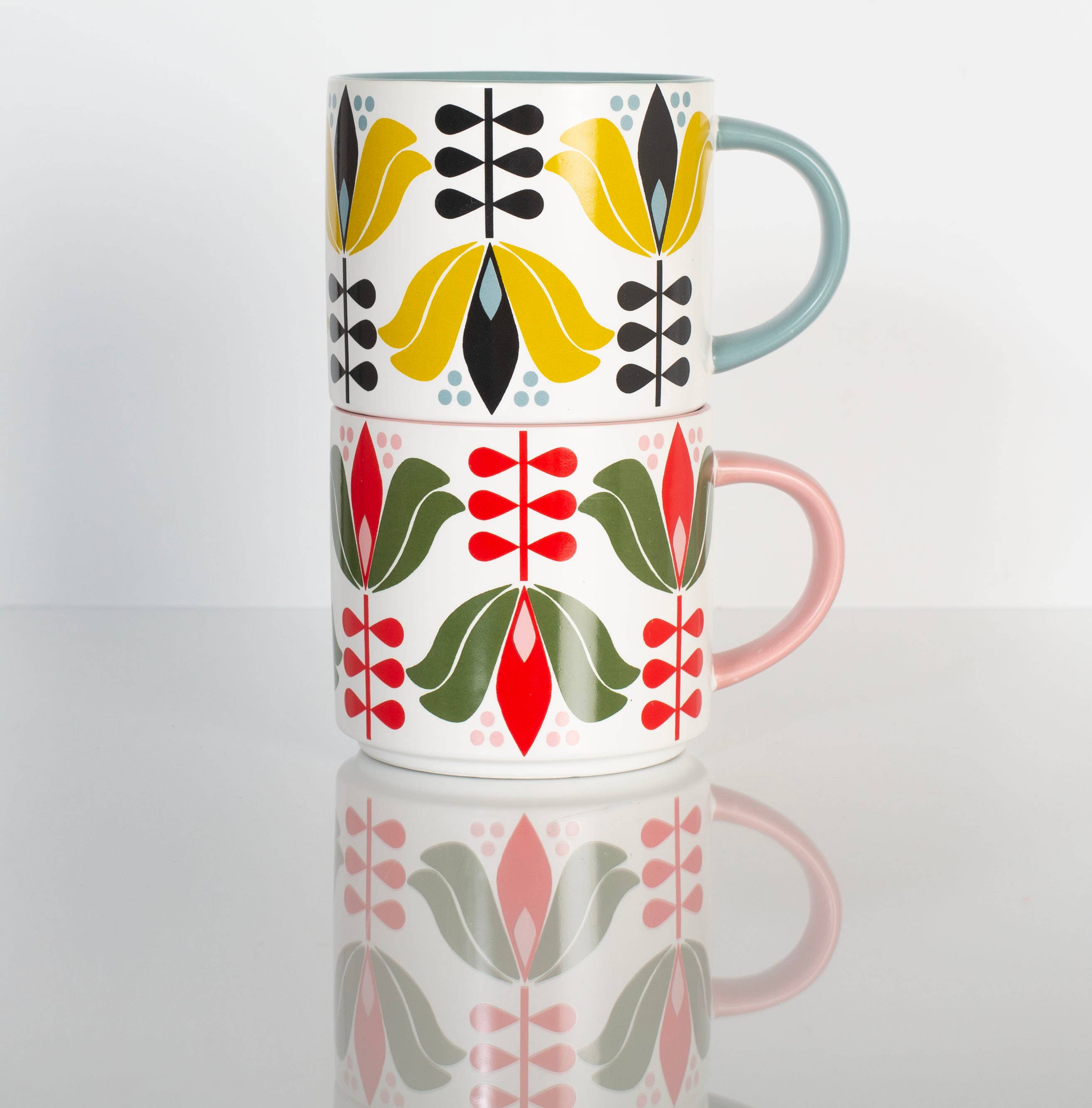 Mod Lounge Paper Company - Wholesale Coffee mug - Yellow Lotus Flower Mid Century Stackable Matte Coffee Mug1