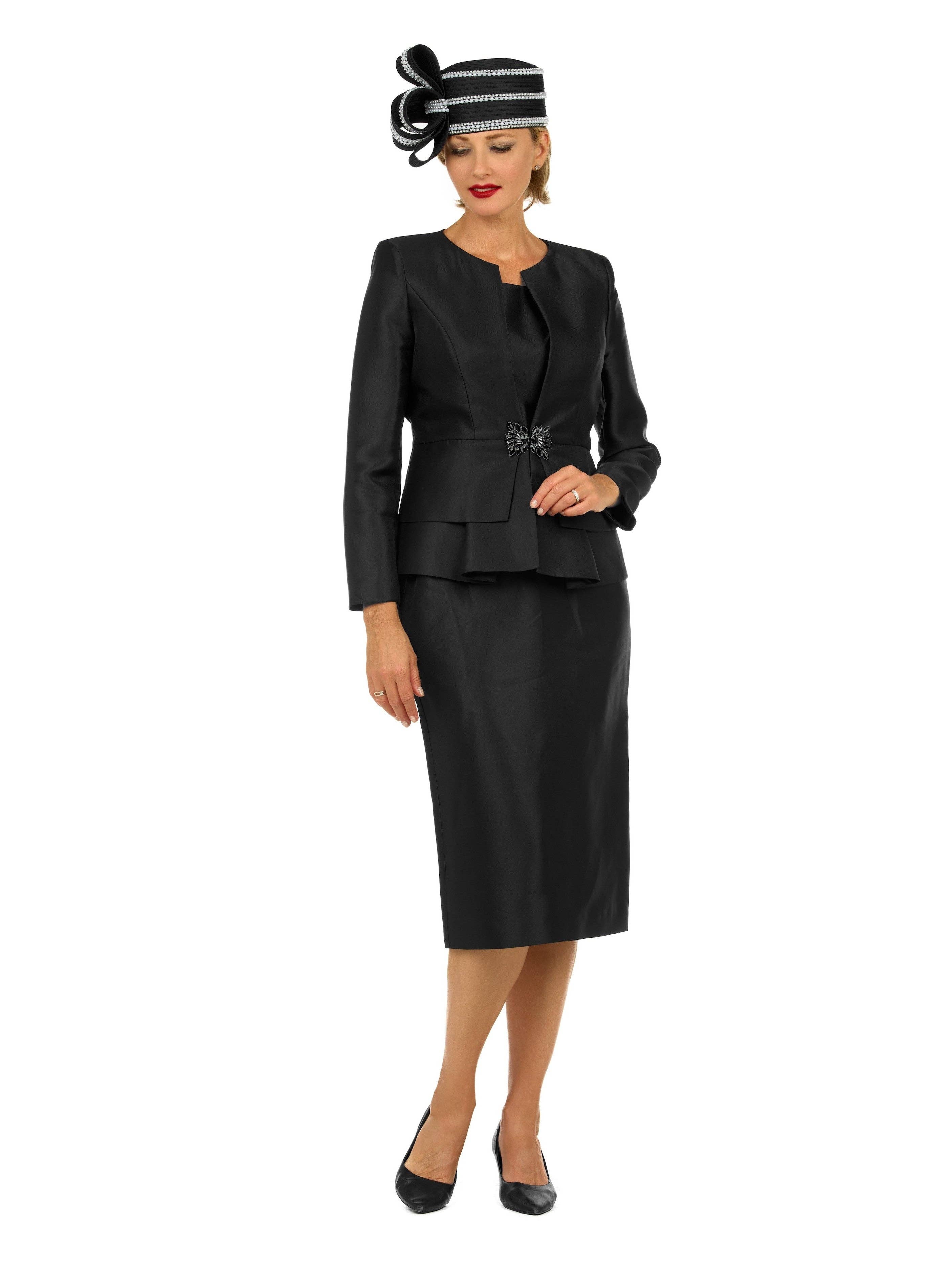 Giovanna - Wholesale Suit Set - Women's - 3pc Silky Twl Collarless Peplum Jkt Skt Suit-Plus4