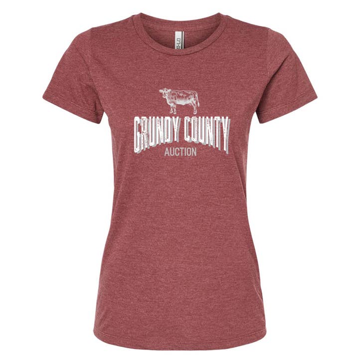Boot & Buckle - Wholesale Screen Printed T-Shirt - Women's - Grundy County Auction Women's Slim Fit T-Shirt