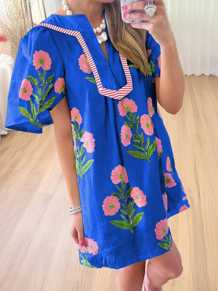 Vestido con mangas abullonadas y bordado floral para venta al por mayor de Mccolin