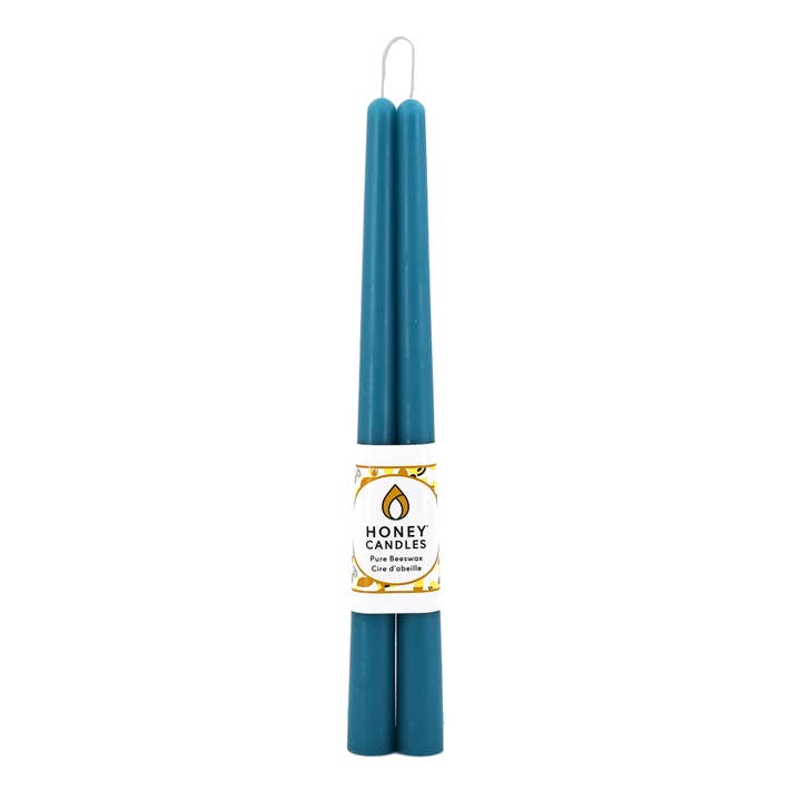 Beeswax Candlesticks 12" Taper Pair- Glacier Teal for wholesale by Honey Candles