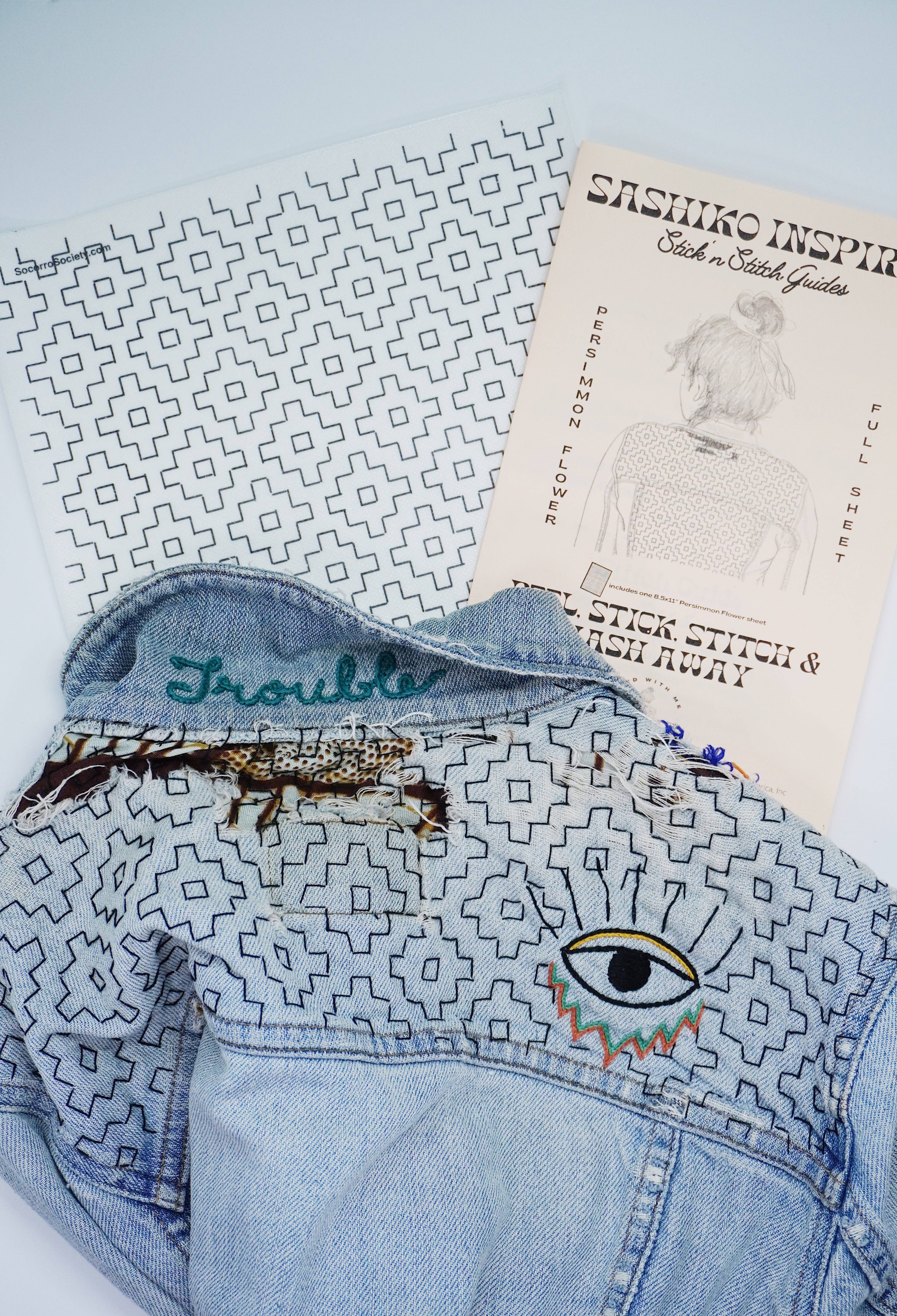 Socorro Society – wholesale Material för broderi/korsstygn – Sashiko-inspirerat reparationsset Stick ’n Stitch med persimmonblomma6