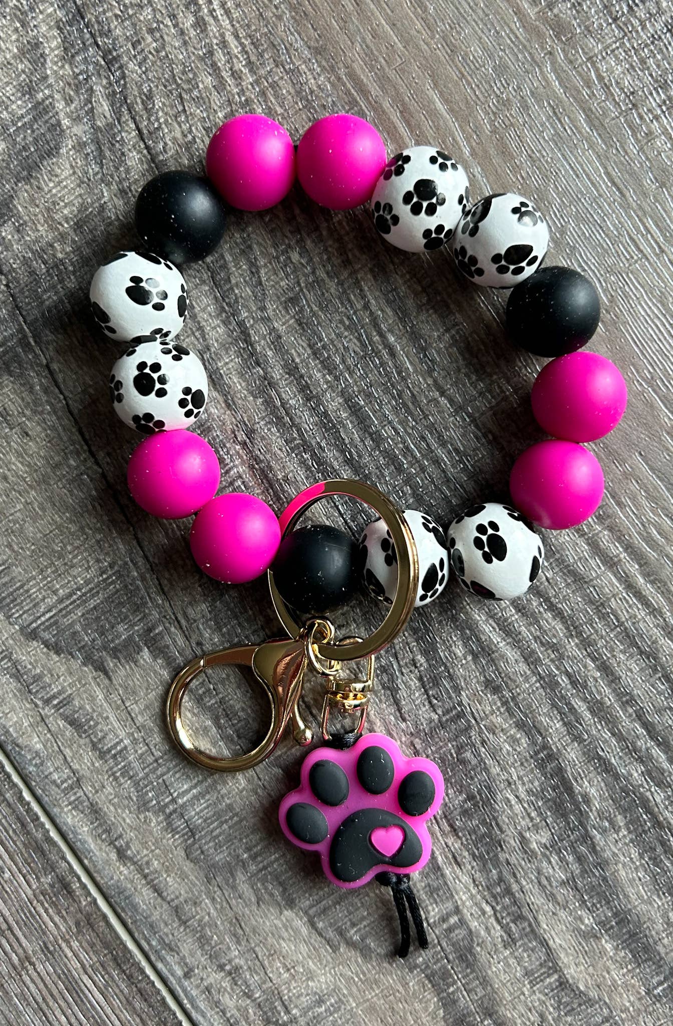 JILLIAN INK LLC - Vente Porte-clés – femme - Porte-clés en silicone et perles en bois à empreinte de patte2