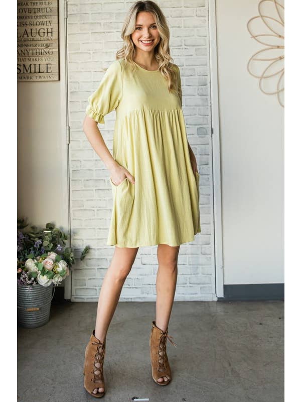 Lemon Tree - Wholesale Dress - Women's - Solid Linen Puff Sleeve Dress8
