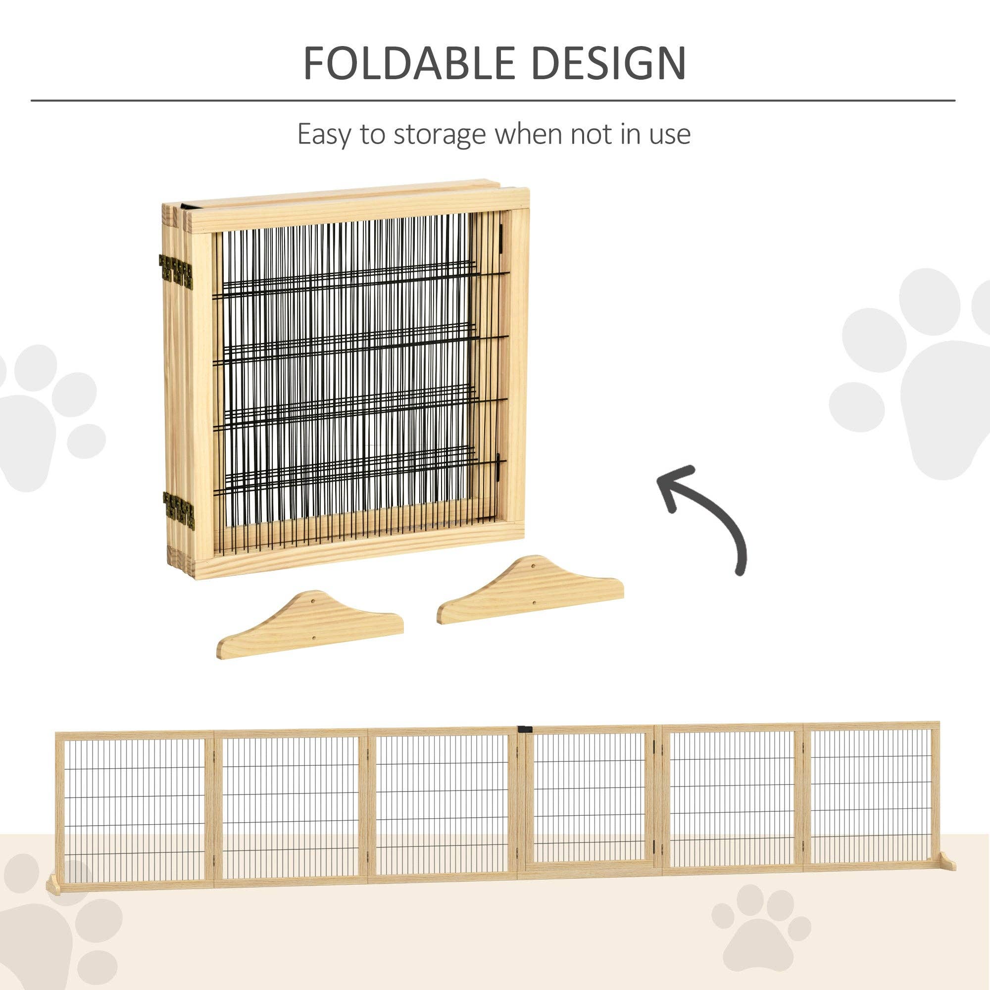 39F Inc. - Vente Barrière portative pliable – chien - PawHut Barrière pour Chien en Bois à 6 Panneaux de 170" - Bois Naturel5