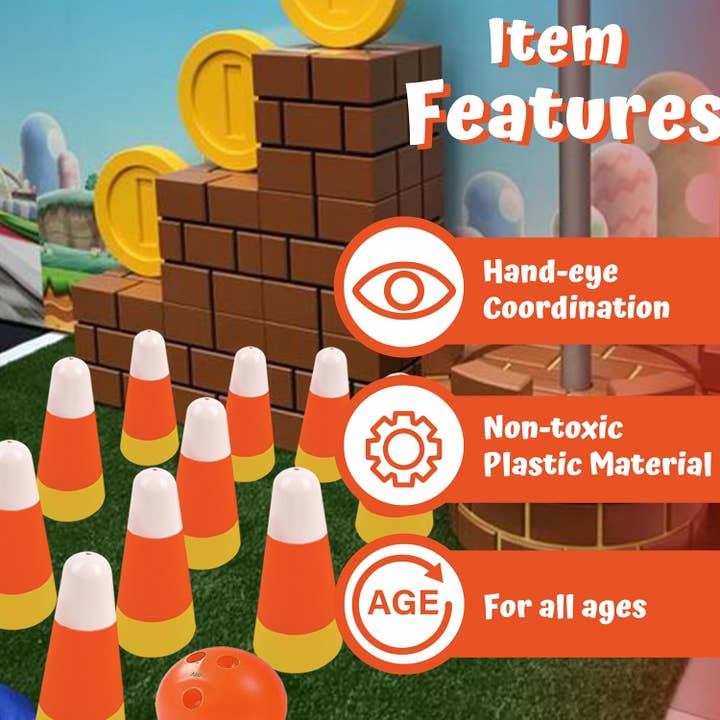 4E's Novelty - Wholesale Toy Set - Kids - 4E's Novelty Candy Corn Bowling Set for Kids & Adults - Halloween Bowling Game, Bowling Ball & 10 Plastic Bowling Pins Set, Fun Bowling Party Favors