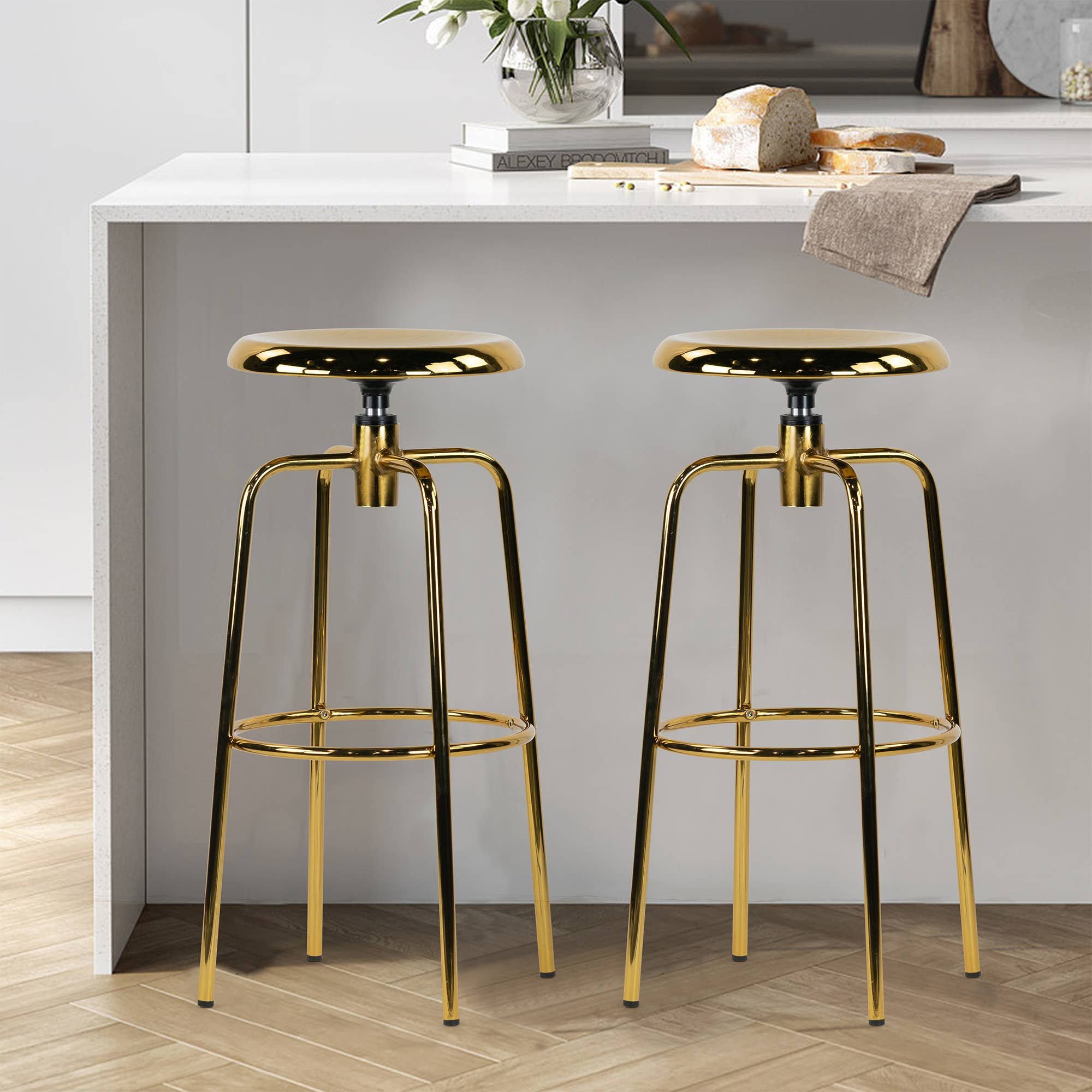 Glamour Home - Vente Tabouret - Ensemble de 2 tabourets de bar Ayala en chrome doré7