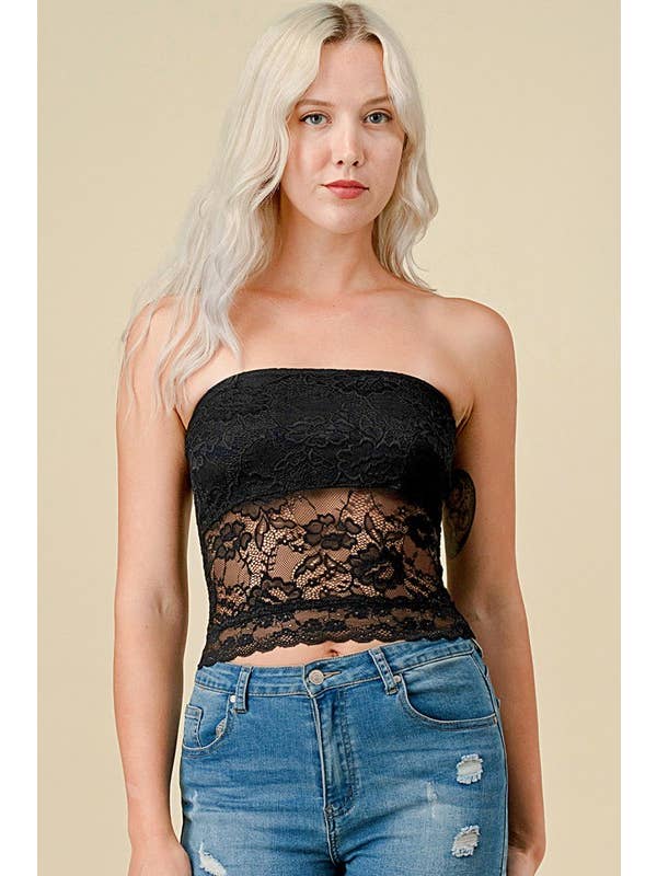 Black 320L FLORAL LACE TUBE TOP for wholesale on Faire2