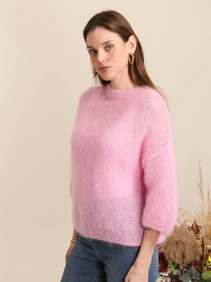 NAÏS PARIS - Vente Pull en maille – femme - PULL COL ROND MANCHES COURTES EN 80% KID MOHAIR