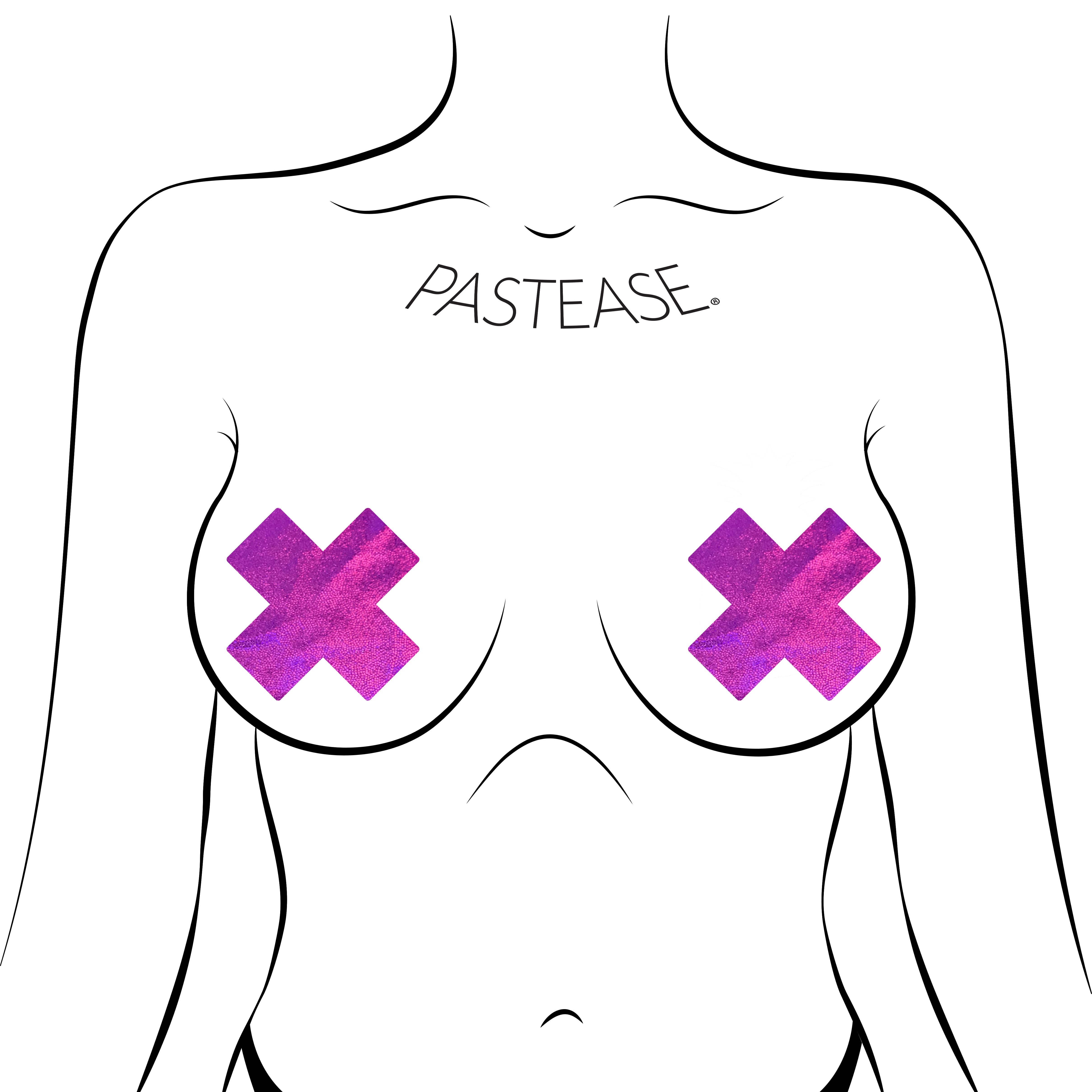 Pastease® – wholesale Bröstvårteklistermärken - Dam – Plus X: Rosa holografiska korsnippel pasties från Pastease®2