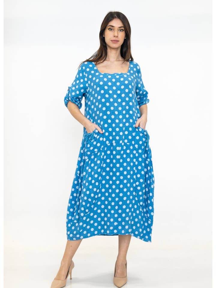 LINEN & COTTON HOUSE - Wholesale Dress - Women's - DRESS IN LINEN 7697 POLKA DOTS