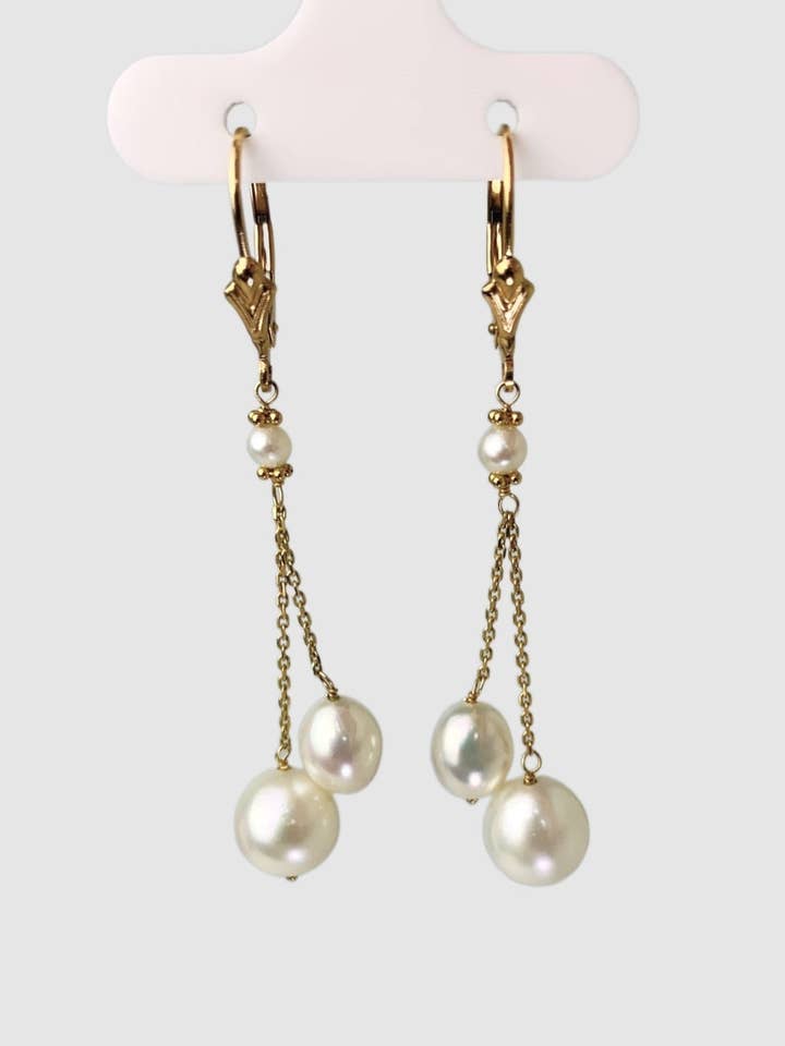 14KY Pearl Lariat Earrings for wholesale by Raja Jewels