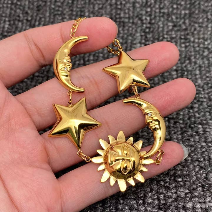 Big Size Sun Moon Star 18K Gold Plated SS Bracelet - FGS/MS for wholesale by Mio Queena