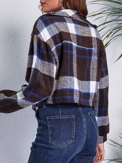 Rosa Clothing - Wholesale Shirt Jacket/Shacket - Women's - Plaid Balloon Sleeve Cropped Shirt Jacket4