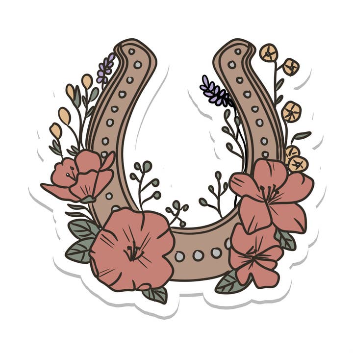Blommig Hästsko | Western | Vattentät Klistermärke | 2,5" för wholesale av Rebel and Siren Stickers
