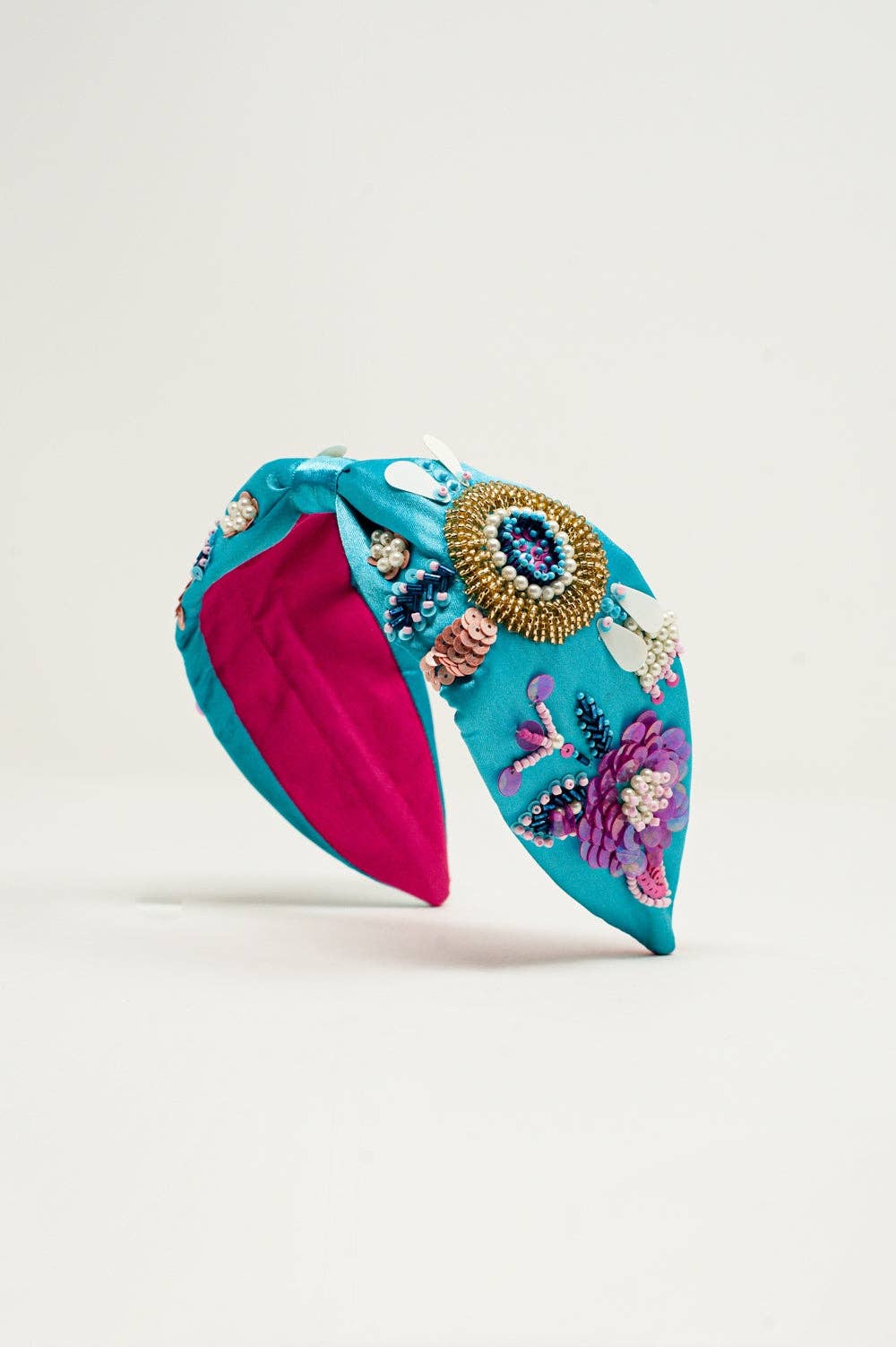 Embellished chunky headband in blue for wholesale on Faire1